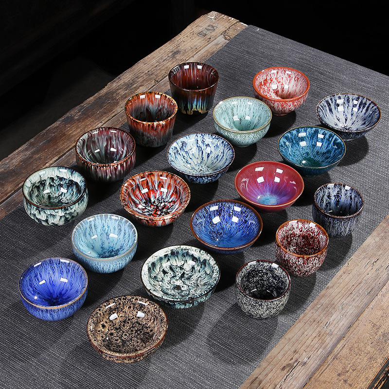 Kiln-Fired Single Cup Jianzhan Tea Cup, Ceramic Tea Cup with Brushed Glaze, Tasting Cup, Master Cup, Kung Fu Tea Set, Business Gift