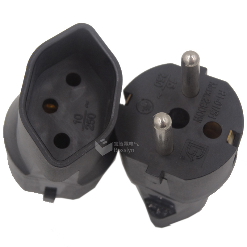 厂家批发16A瑞士转欧式转换插头 瑞士三脚转欧规两脚转接头