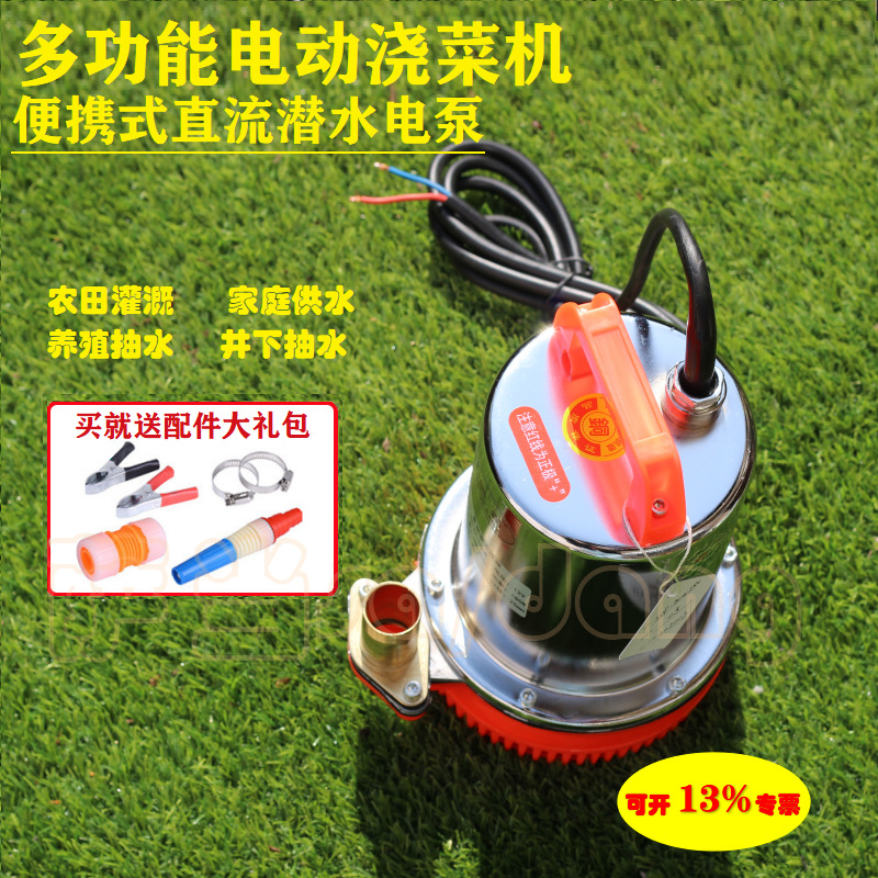 浇菜水泵充电12v抽水机48伏农用户外灌溉水带1寸大流量直流潜水泵