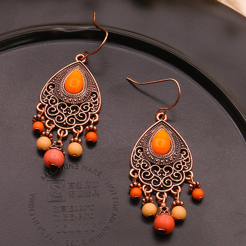 Cross-border new bead earrings for women European and American fashion palace style earrings retro gold tassel earrings jewelry wholesale