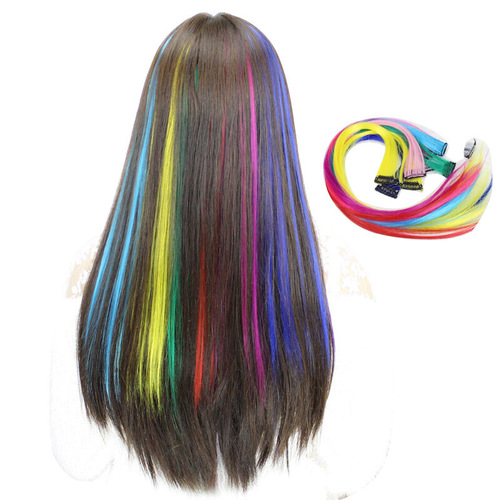 One-piece single card ear hair dyeing piece BB clip colorful Urasa gradient straight hair piece high temperature silk wig piece