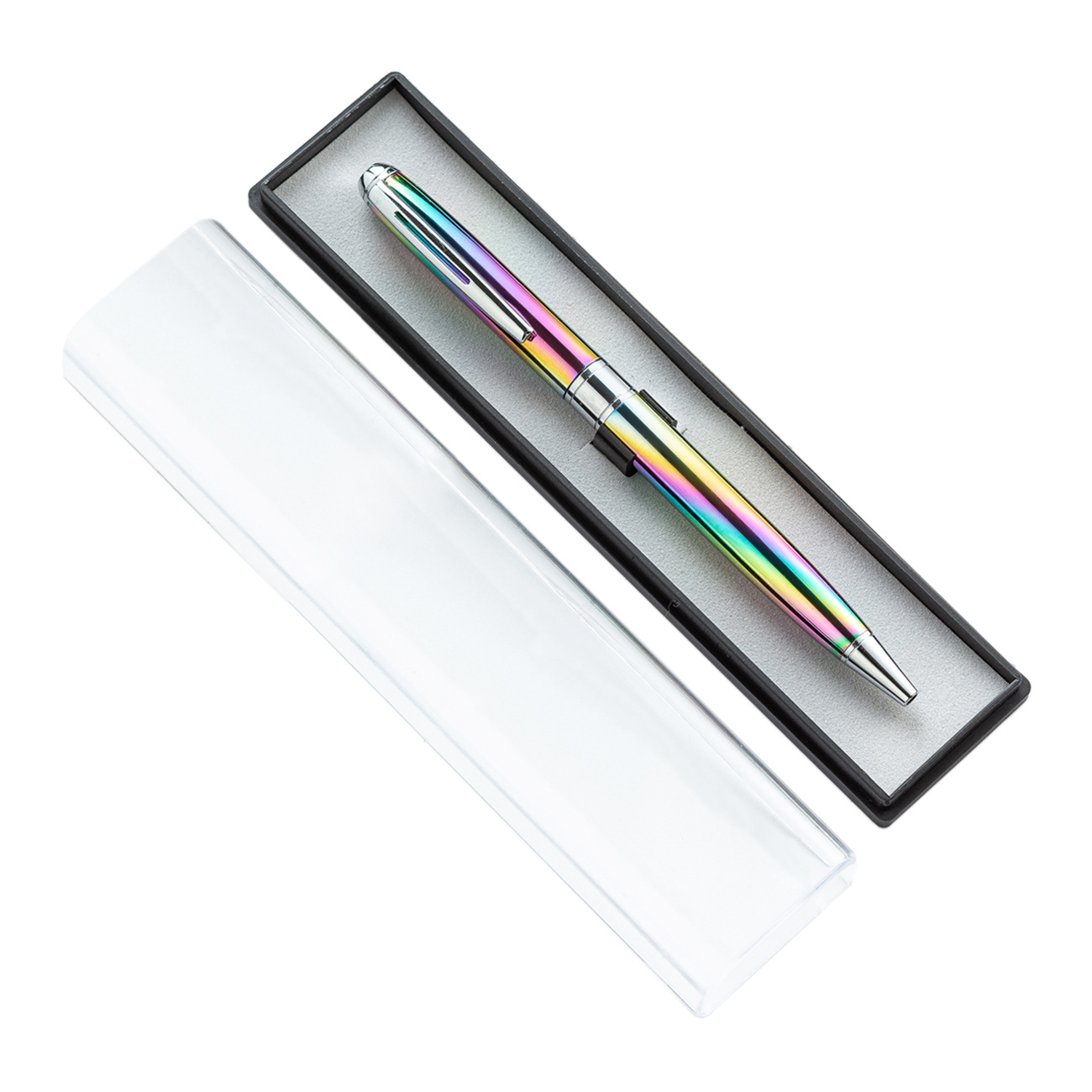 En stock caja de pluma de cristal transparente caja de pluma de diamante caja de pluma de regalo de plástico rectangular logotipo imprimible fábrica al por mayor