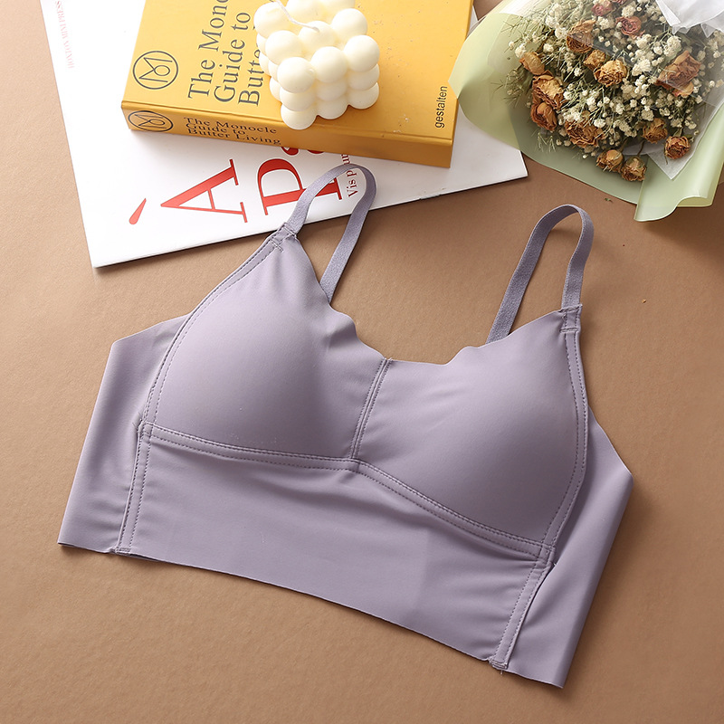Correa chaleco-estilo inalámbrico Sujetador push up verano simple seda de hielo sin costuras envuelto pecho luz taza ropa interior de las mujeres image 13