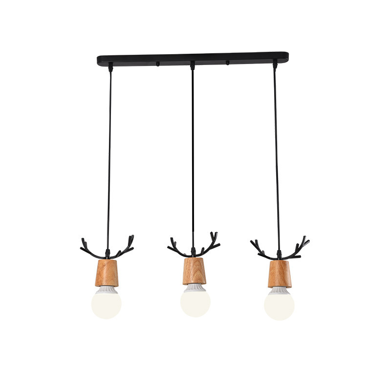 Nordic pequeña lámpara de araña comedor personalidad creativa de una sola cabeza macaron de madera asta simple moderna lámpara de sala de estar de tres cabezas