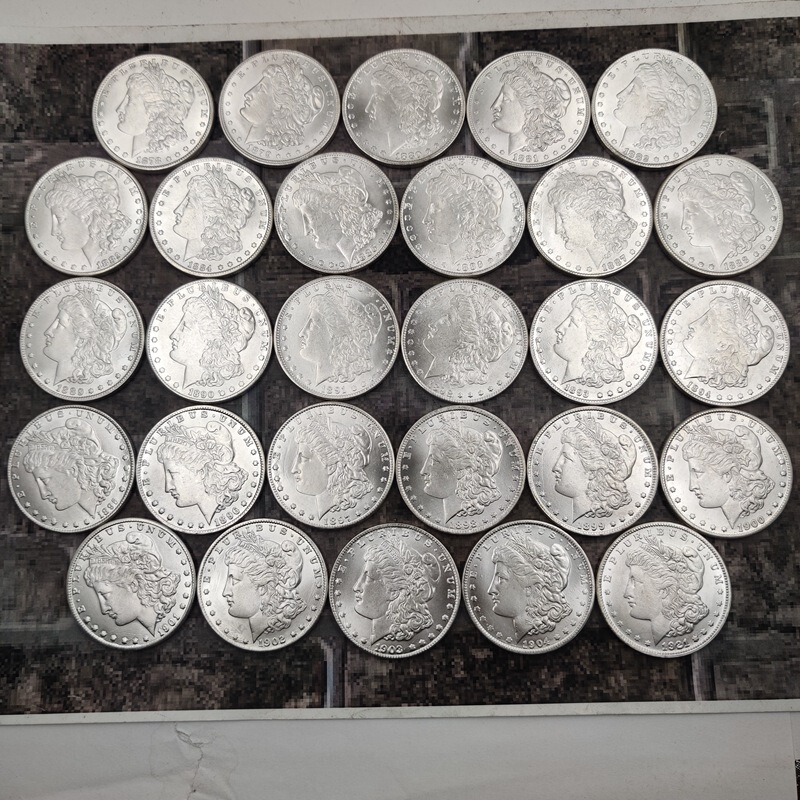 26.7 Grams of Five Versions of 1878-1921 Brass Copper Core Silver Dollars with 28 Types of Year Numbers 26.7 Grams of Five Versions of 1878-1921 Brass Copper Core Silver Dollars with 28 Types of Year Numbers