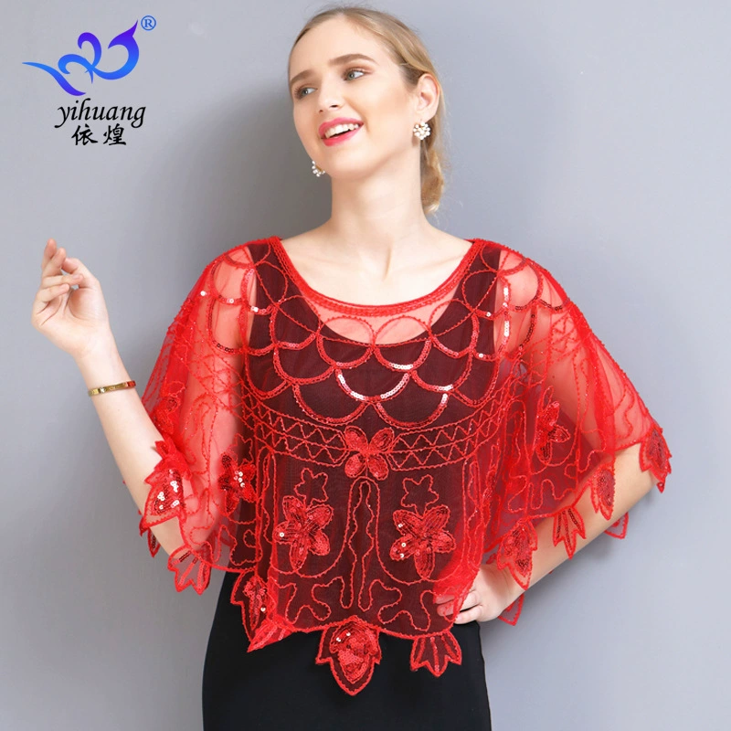 1920-х годов блестками шаль Европейский и американский маленький платье короткий жилет сетки блестками внешний мяч сетка Мыс шаль