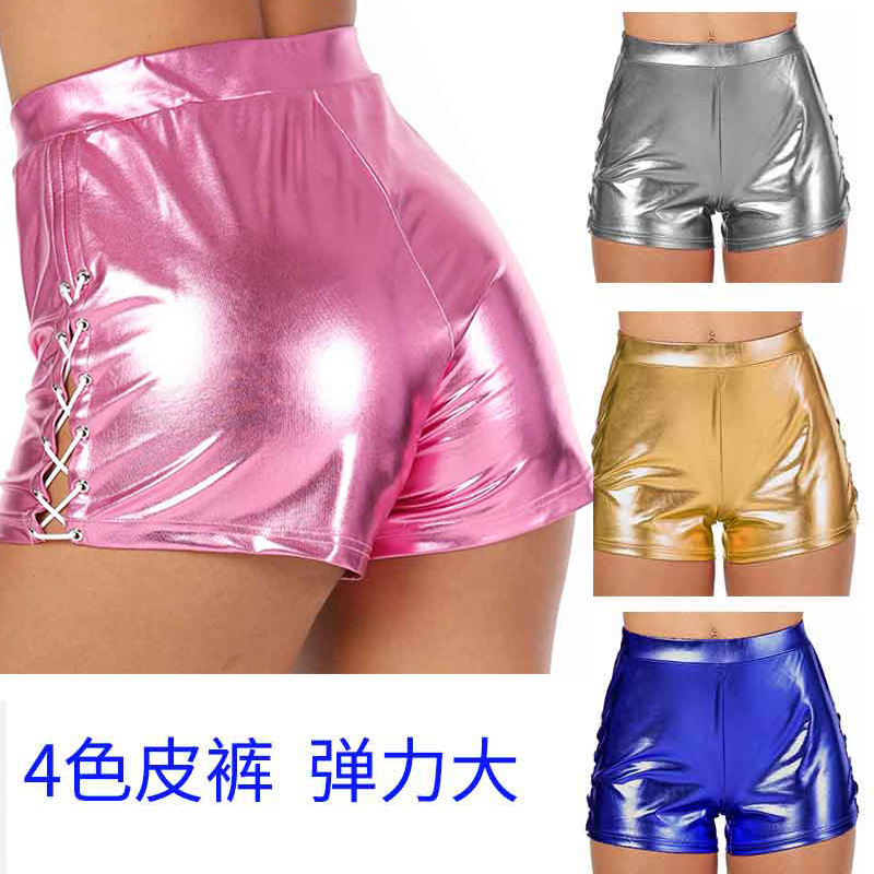 Amazon 2024 Patent Leather Women's Clothing Pu Leather Irregular Lace-Up Shorts That Make Legs Look Longer, Straight-Cut, Casual and Versatile