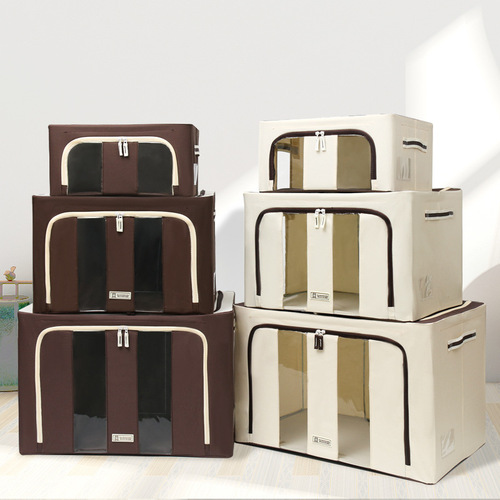 Leatherplus Oxford Fabric Storage Box, Waterproof Clothes and Blanket Folding Organizer with Large Viewing Window