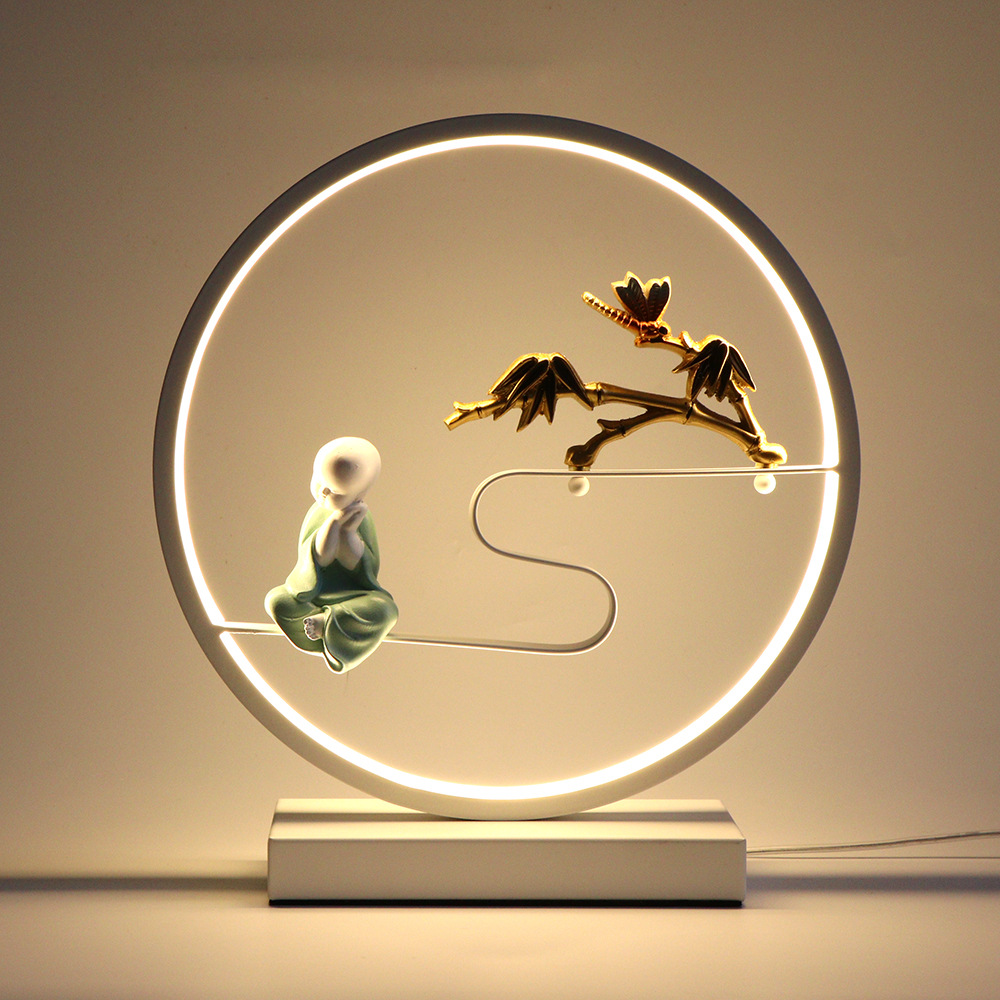 Lámpara de escritorio LED, lámpara de noche retro para proteger la vista, lámpara decorativa redonda para dormitorio, luz de tres colores ajustable, estilo vintage de escritorio