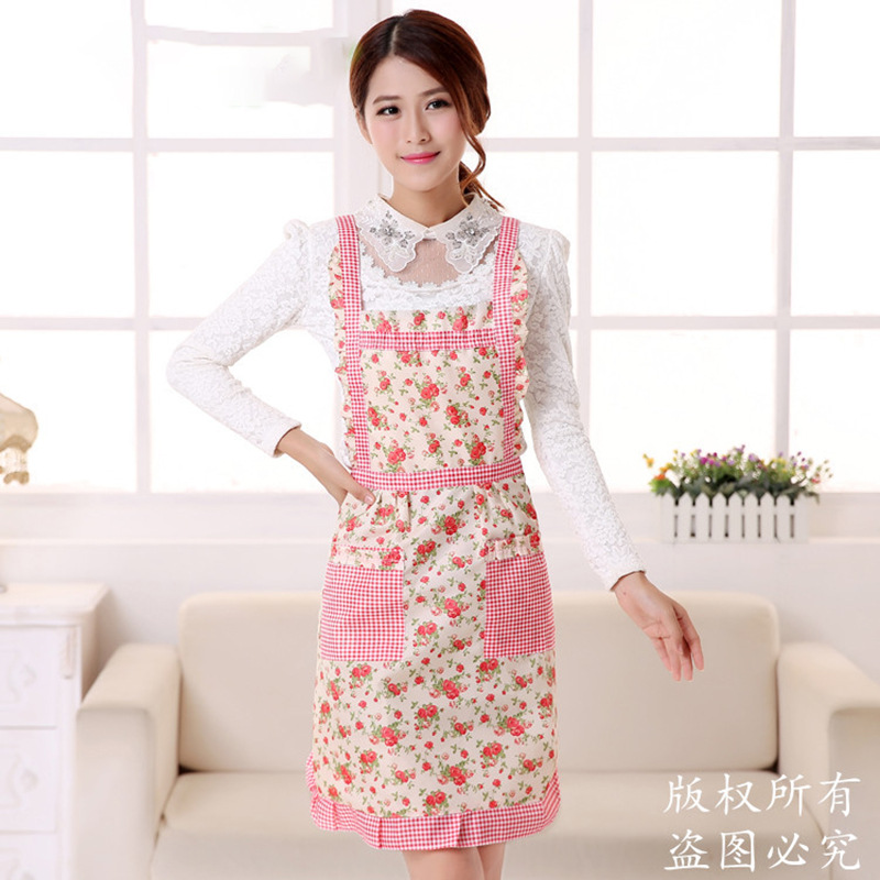 La nuera china marca delantal fábrica engrosada de doble capa antiincrustante Comercio exterior princesa coreana delantal al por mayor