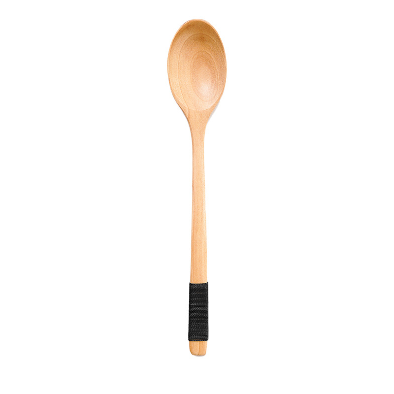 Línea enrollada japonesa y coreana 23.5CM cuchara de madera de mango largo Nanmu Lotus Cuchara de sopa Cuchara de cocina Cuchara de licuadora de café Vajilla al por mayor