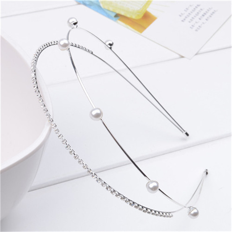 Diadema de cristal de estilo coreano exquisito rhinestone diadema en relieve rosa perla accesorios para el cabello sola fila diadema delgada