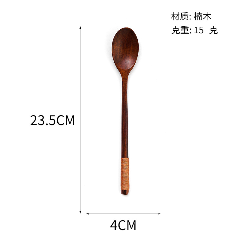 Línea enrollada japonesa y coreana 23.5CM cuchara de madera de mango largo Nanmu Lotus Cuchara de sopa Cuchara de cocina Cuchara de licuadora de café Vajilla al por mayor