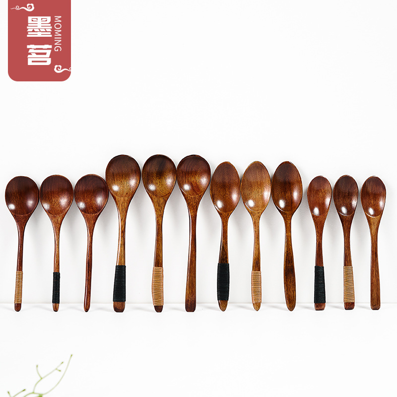 Cuchara de madera Nanmu Línea de amarre al estilo japonés Cuchara de madera pequeña Cuchara de sopa de madera de loto Cuchara de café para mezclar Cuchara de madera maciza Pedido al por mayor