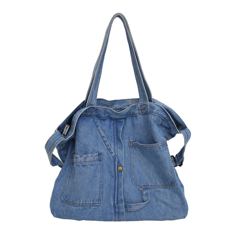 Retro Large Capacity Tote Shopping Bag Casual Denim Bag Academy Style Harajuku Canvas Shoulder Bag Crossbody Bag - Thumbnail 5