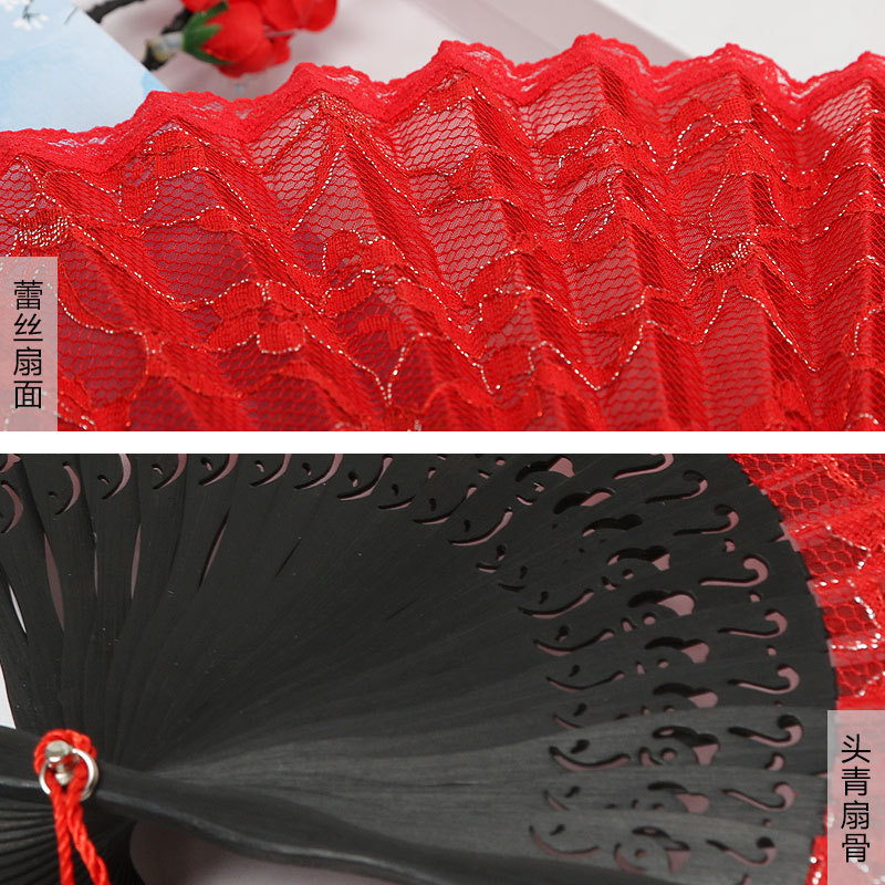 Ventilador plegable de estilo japonés ventilador de encaje hueco ventilador antiguo de estilo chino al por mayor VENTILADOR DE Cheongsam ventilador de pasarela de escenario ventilador de estilo europeo