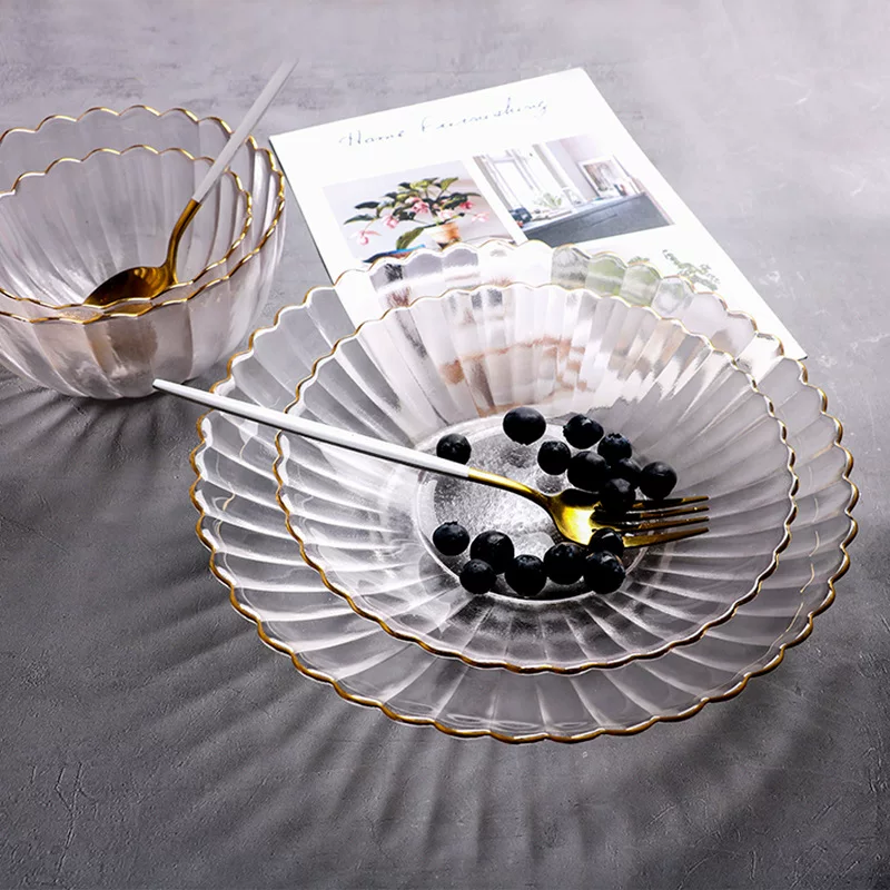 Glass fruit set for home use, geometric tableware, simple and elegant design, flowered