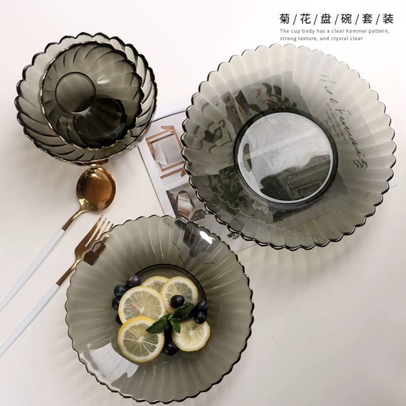 Glass fruit set for home use, geometric tableware, simple and elegant design, flowered