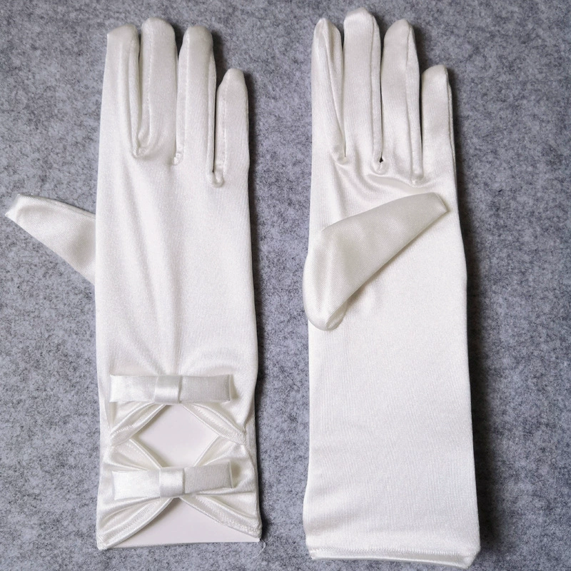 Свадебное платье из пряжи для новобрачных, атласные эластичные перчатки, бант средней длины, полые пальцы, трансграничные белые перформансы