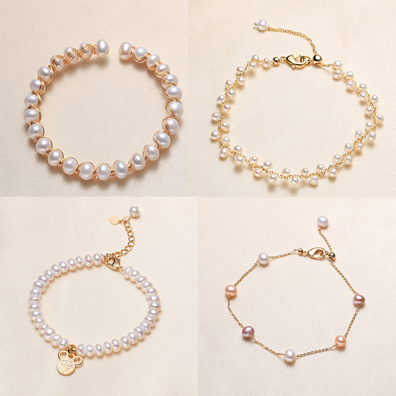 Collection of Bracelets Directly Supplied from the Origin, Freshwater Pearl Bracelets, Retractable Women's Simple Handmade Jewelry, White Pearls
