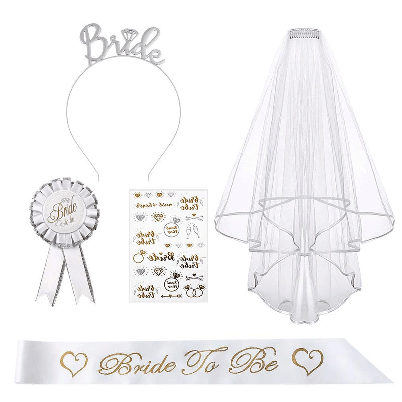 bride Hanging Veil Rose Gold bride Hairband Flag Tattoo Sticker Courtesy Belt Set Bachelorette Party Set