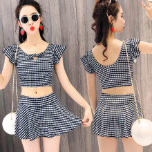 厂家直供分体比基尼泳衣两件套平角保守裙式遮肚显瘦韩国游泳衣女