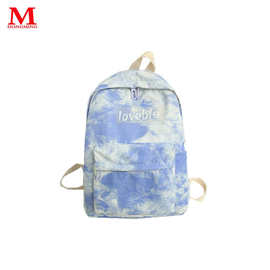 深圳厂家蓝色晕染数码印小清新双肩包ins风大容量防水书包扎染印