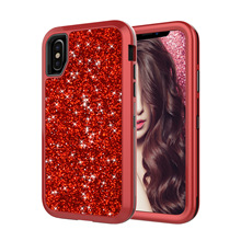 适用闪粉iPhoneXS三合一硅胶PC防震 手机壳苹果XR全包皮套保护壳