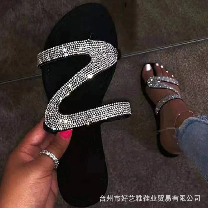 W Стразы плоские тапочки Diamond Ladies Shoes Women Slippers