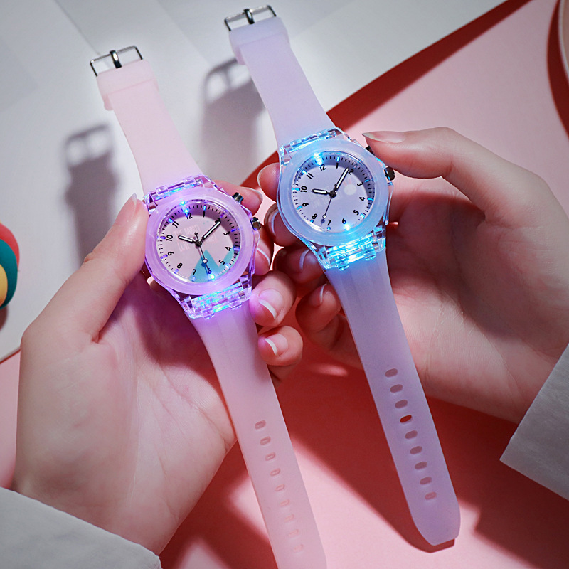 Silicone Luminous Primary School Student Watch Quartz Pointer Type Children's Anti-Fall Digital Watch with Light Cross-Border Supply Wholesale