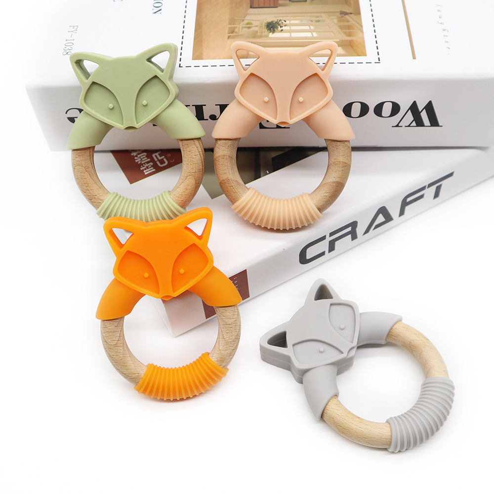 Tiktok baby supplies Beech ring grinding stick Fox teething toy food grade silicone mother baby grit