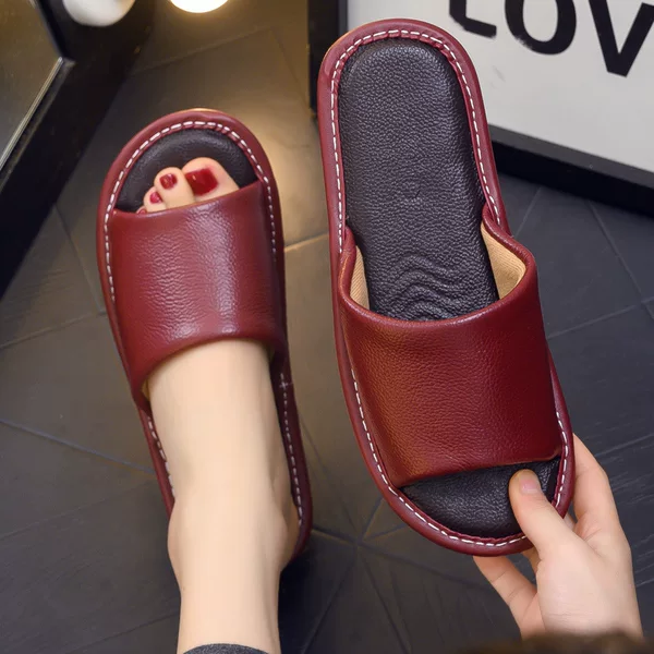2020 New Summer Cowhide Slippers Women's Indoor Floor Soft Bottom Non-Slip Waterproof Home Slippers Men's Sandals
