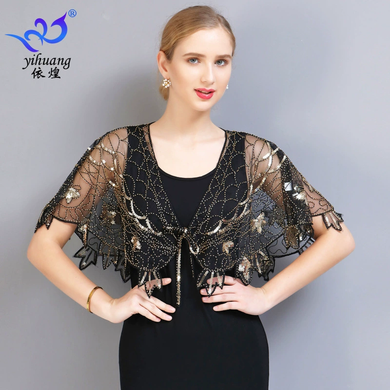 Европейское и американское Марлевое Платье с маленькой шалью Cheongsam короткое пальто кардиган с блестками шаль тонкий свободный комбинезон с вышивкой