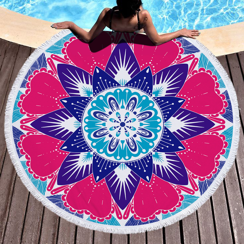 Toalla redonda de playa con estampado mandala, toalla de baño de microfibra con diseño bohemio
