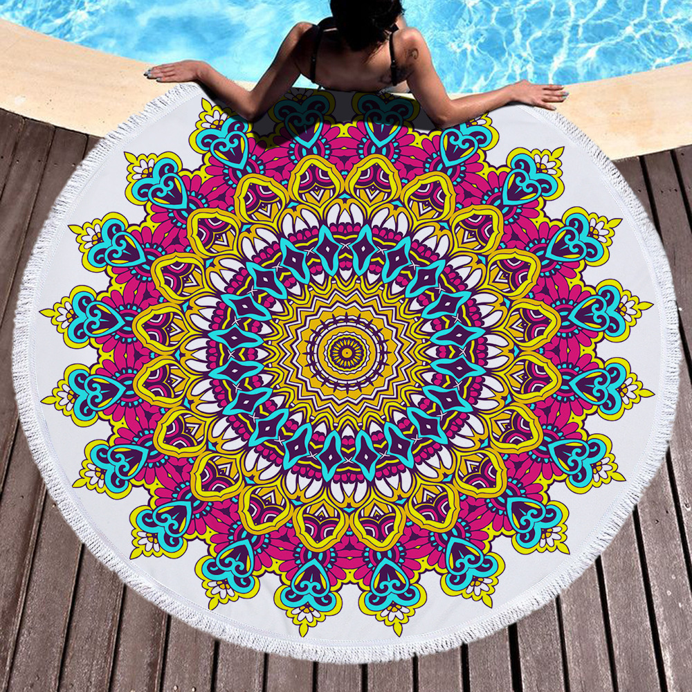 Toalla redonda de playa con estampado mandala, toalla de baño de microfibra con diseño bohemio