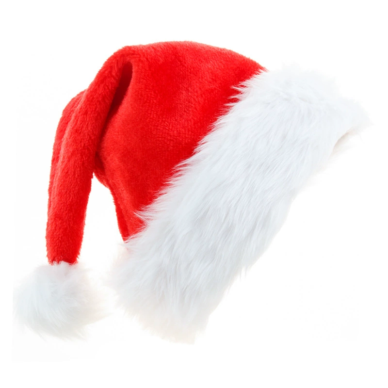 Plush Santa hat, thick long‑pile Christmas cap with large pompom, adult 38×28 cm
