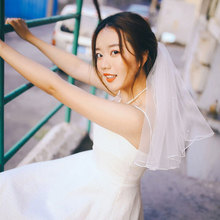 小清新头纱钉珠短新娘头纱婚纱结婚头饰领证登记写真旅行拍照道具