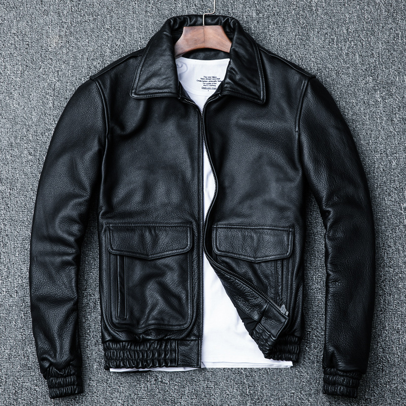 Air Force pilot a2 first layer cowhide leather coat men's flight suit lapel leather jacket New plus size coat