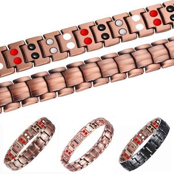 European and American Popular Metal Antique Red Copper Bracelet for Men, Vintage Jewelry Bracelet, Wide Row Full Magnetic Bracelet, Couple Jewelry Accessory