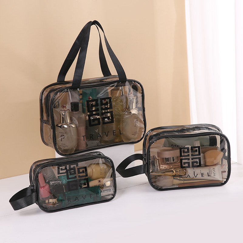 Bolsa de lavado de impresión gruesa impermeable y transparente portátil bolsa de almacenamiento de maquillaje portátil de gran capacidad bolsa de maquillaje portátil