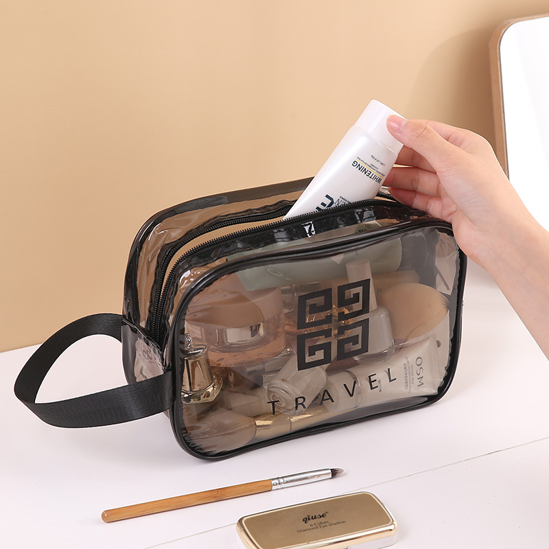 Bolsa de lavado de impresión gruesa impermeable y transparente portátil bolsa de almacenamiento de maquillaje portátil de gran capacidad bolsa de maquillaje portátil