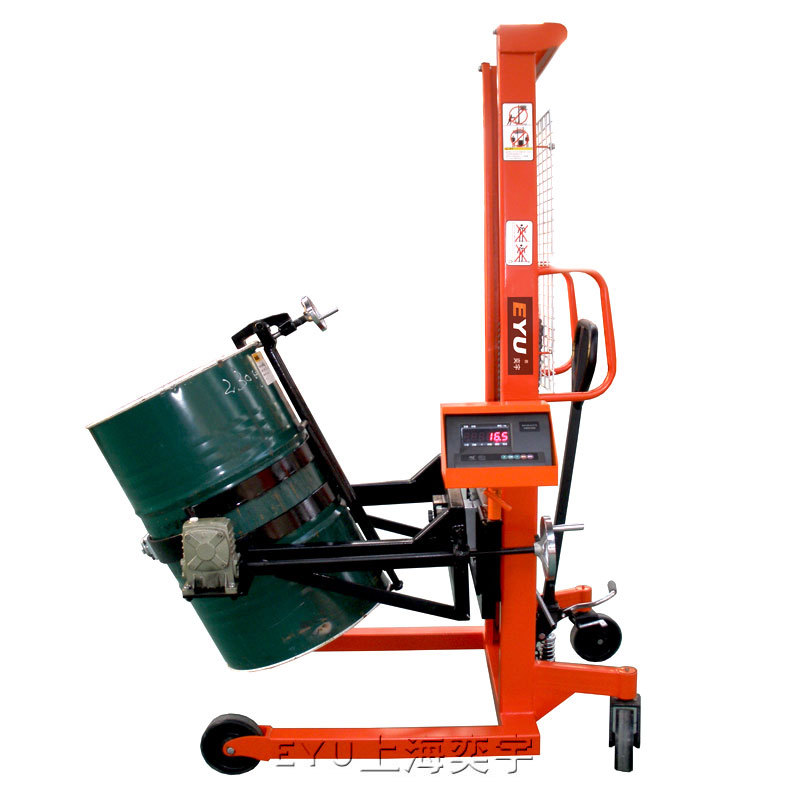 DSW515AC抱桶秤称重翻桶器手动油桶称量倒料称叉车带称重型倒桶车