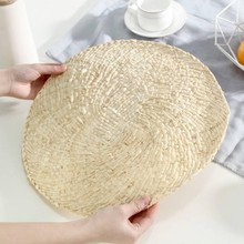 日系天然玉米皮餐垫手工编织加厚隔热垫酒店餐厅圆形西餐杯盘碗垫