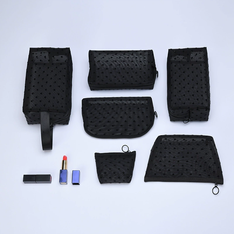 Cosmetic Bag, large-capacity transparent mesh nylon travel makeup pouch — portable lipstick & brush organizer