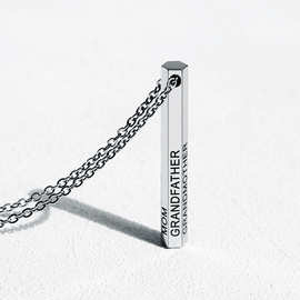 欧美跨境DIY刻字吊坠锁骨链 necklace 六边形5*40MM立体情侣项链