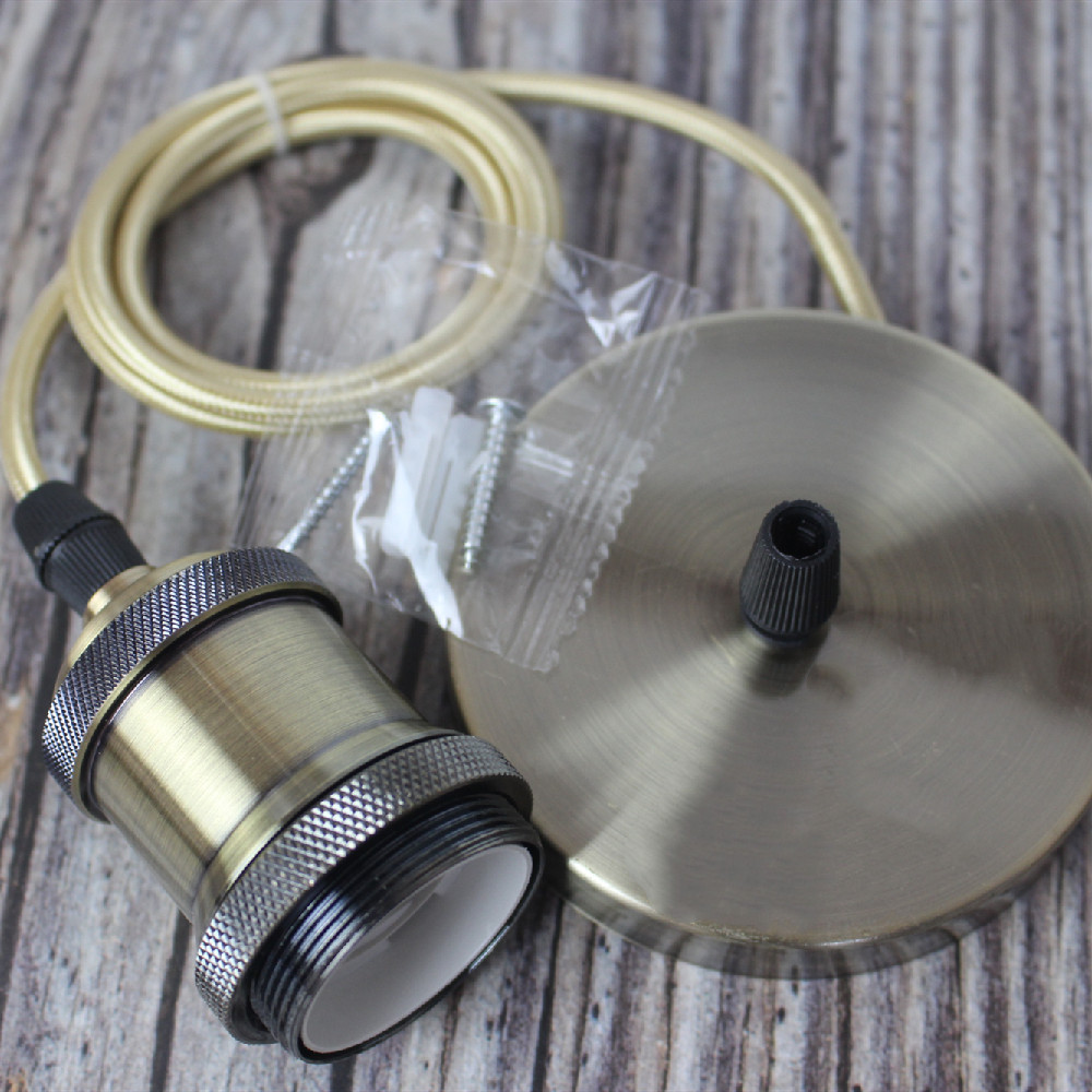 Lámpara de Filamento Estilo Retro con Cable Colgante, Portalámparas de Aluminio con Casquillo de Rosca y Cable, Negro Perla.