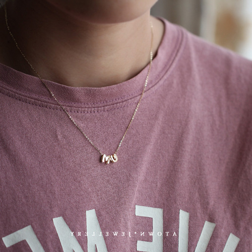 S925 Pure Silver Plated 14K Gold Necklace Pendant Cute Mini English Letter Name Pendant Couple DIY Necklace