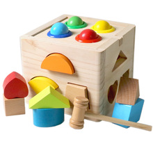 智力盒形状多孔形状认知配对敲击打木质婴幼儿童早教玩具宝宝积木