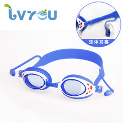 Green Joy High Definition Children's Cartoon Goggles with Earplugs, Natural Silicone, Waterproof and Fogproof, Adjustable Strap