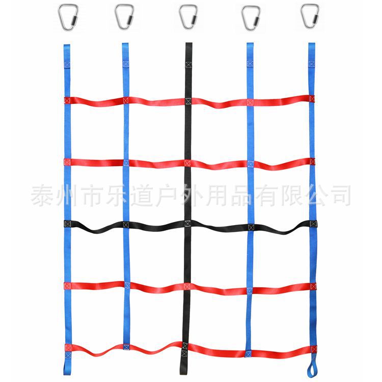 高强涤纶织带攀爬网 户外儿童体能训练攀爬彩虹带网 三间色攀爬网